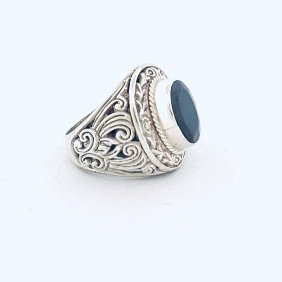 Estate Vintage Bali Sterling Silver 925 Black Onyx Ring Size 6 Statement 9.4g - Picture 2 of 10